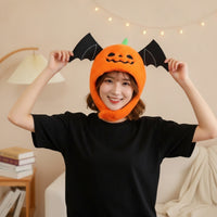 Pumpkin Hat with Wings Spooky Halloween Soft Headwear Jack-O'-Lantern Head Cover Comfortable Pumpkin Head Mask Oversized