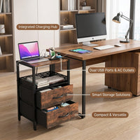 Bedside Table with Charging Station, End Table with 2 USB Ports and Power Outlets, Side Table with Drawers and Storage Shelves, Nightstand with Metal Frame for Living Room Bedroom