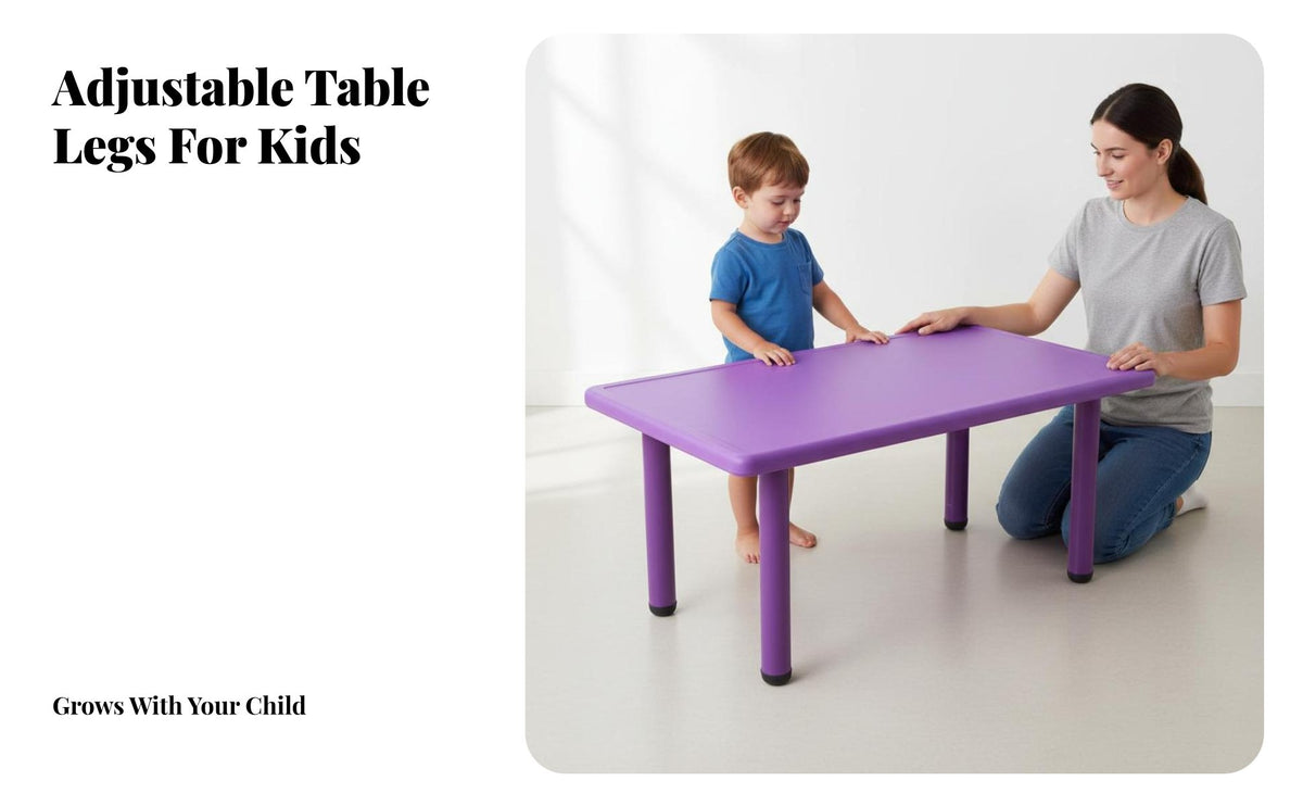 Safety Rounded Corners Adjustable Kids Table and Chair Set Easy to Clean Plastic Rectangular children's Table Ergonomic Design Toddler Learning Desk Strong Load-Bearing for Preschoolers, Toddlers, Teachers, Kindergarten, Home, Playroom, Daycare