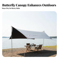 Protection Hexagonal Camping Tarp Rainproof Butterfly Canopy Tent Portable Waterproof Camping Shelter Black Vinyl Coated for Campers, Families, Picnic, Beach, Travel, Park