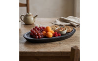 Oval Wooden Tray Handcrafted Oval Serving Tray Platter with Raised Edge for Coffee Table
