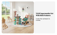 47 Pieces Interactive Supermarket Playset Stimulates Creativity Kids M Single Y Register Toy Educational Checkout Counter Toy Lights and Sound for Children 3-6, Preschoolers, Preschool, Daycare, Playroom, Bedroom