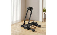 Upright Foldable Bike Stand Floor-Standing Foldable Two-Wheeler Stand Space-Saving Bike Rack with Folding Button Portable for Cyclists, Commuters, Garage, Indoor, Apartment