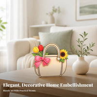 Dark Brown Outline Home Decor Pink Bow Layered Wooden Handbag Wooden Handbag Decoration