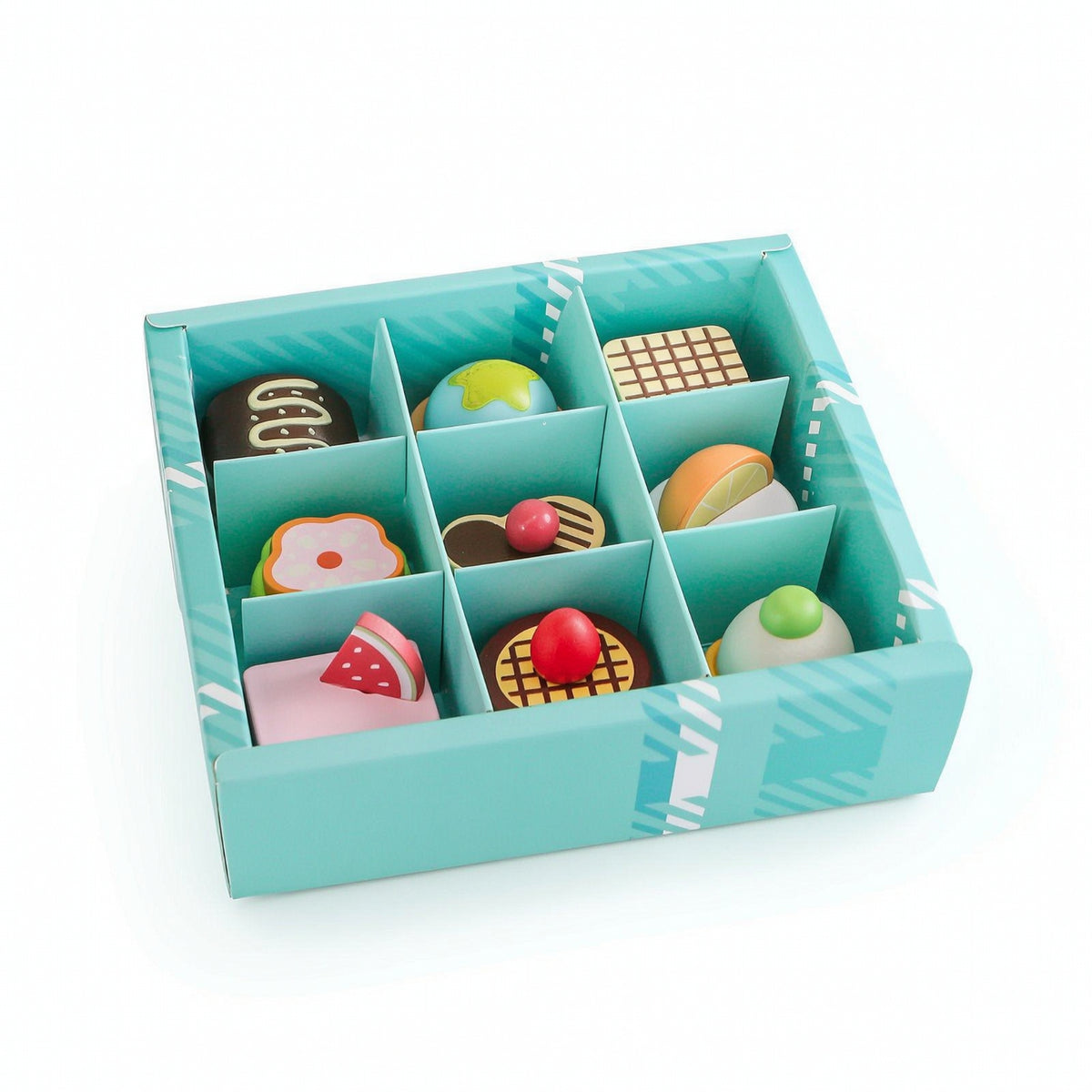 9 Pieces Toy Dessert Set with Storage Box Colorful Wooden Play Food Set Dessert Playset Interactive Sturdy for Toddlers