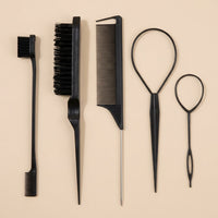 5-Piece Hair Styling Set with Double Ended Backcombing Brush, Pin Tail Comb for Parting Tool, Teasing for Hairstylists