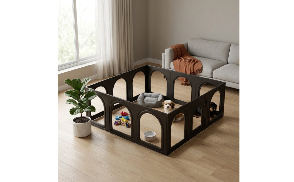 12 Pieces Freestanding Modular Pet Playpen Indoor Pet Fence with Door Clear Small Animal Pen Lightweight for Young Canines, Rabbits, Living Room, Apartment, Bedroom