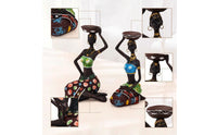 2 Pieces Candle Holder Figurines Hand-Painted Sculpture Ethnic for Living Room
