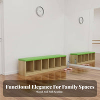 child-safe Height Padded Shoe Cubby Bench Multi-Functional Design Cubby Bench with padding Multifunctional children's Furniture Space-Saving for Toddlers, Homeowners, Kindergarten, Dance Studio, Classroom, Entryway