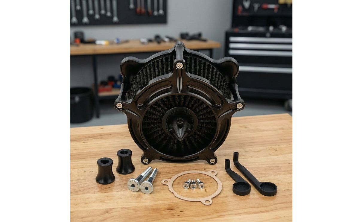 Air Filter with Mounting Accessories Aftermarket Air Cleaner with Mounting Hardware Round CNC for Motorcyclists, Garage Install