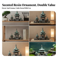 6 Pieces Glazed Finish Hexagonal Pavilion Ornament Layered Eaves Miniature Pagoda Pavilion Open-Sided Pagoda Ornament Molded Base for Aquariums