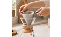 Paperless Pour over Coffee Dripper with Silicone Handle Double-Layer Stainless Steel Coffee Filter Fine Mesh Eco-Friendly for Home Baristas, Kitchen, Office