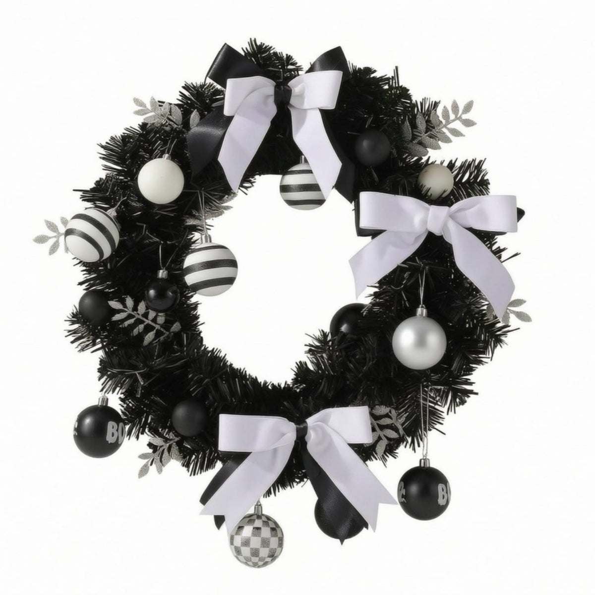Fir Wreath with Ornaments Gothic Door Wreath with Ribbons Decorative for Homeowners, Halloween