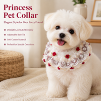 Red Floral Lace Pet Neck Accessory, Handmade Embroidery Pet Supplies, Princess Design Flower Decoration for Special Occasions