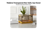 Multi-Purpose Foldable Storage Box Large Capacity Clear Plastic Organizer Crate Sturdy Stackable Storage Bin with Doors Tool-without Cost Assembly for Families, Homeowners, Kids Room, Closet, Bedroom, Bathroom