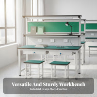 Sturdy Steel Frame Anti-Static Workbench Stable Construction Heavy-Duty Work Table Wear-Resistant Heavy Duty Work Table Built-in Power Outlets for Mechanics, Technicians, Factory Workers, Laboratoryoratory Oratory, Studio, Basement