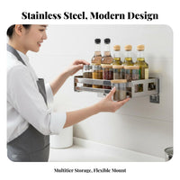Drilldrillless Installation Kitchen Condiment and Tool Rack Rust-Resistant Wall-Mounted Seasoning Rack Space-Saving Design Household Storage Multi-Functional for Home Cooks, People with Small Kitchens, Organization Enthusiasts, Pantry, Cabinet, Bathroom