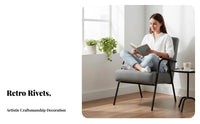 Nordic Design Upholstered Armchair with Metal Frame Retro Design Patterned Armchair with Metal Frame Geometric Pattern Accent Chair Ergonomic Back Support for Readers, Homeowners, Adults, Living Room, Balcony, Reading Nook, Bedroom