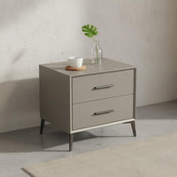 Leather Wrapped Bedside Cabinet Solid Wood Drawers Modern 2-Drawer Nightstand Sintered Stone Top End Table