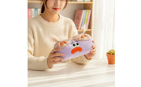 Embroidered Face Soft Pencil Case Downy Tufts Stuffed Pencil Pouch Fuzzy Cute Stationery Case Soft