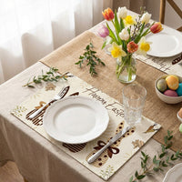 4Pcs Mode Carrots Rabbits Bunny Happy Easter, Linen Placemat Decorative Textile Dining Placemat Sturdy Washable Kitchen Table Mat for Families, Hosts, Holiday Dinners, Parties, Restaurants