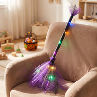 Witch Broom with Lights Light-up Glowing Broom Costume Accessory Multicolor Prop Delicate for Cosplayers, Halloween, Cosplay
