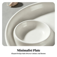 White Dumpling Plate with Sauce Dish Glossy Plate with Dipping Bowl Raised Rim 3 Compartment Snack Dish Integrated Piece