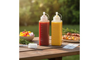 2 Pieces Graduated Condiment Press Bottle with Wide Mouth Clear Press Bottle with Nozzle Rectangular Container Refillable for Home Cooks, Grill Masters, Kitchen Organization, Barbecue, Meal Prep