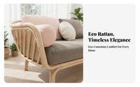 Rattan Sofa Minimalist Design Wicker Couch with Cushion Aesthetic Woven Cane Loveseat for Apartment Dwellers, Couples, Balcony, Sunroom, Patio