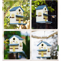 Birdhouse Feeder with Bowls Decorative Hanging Birdhouse Outdoor Hanging Bird Feeder for Gardeners, Backyard, Patio
