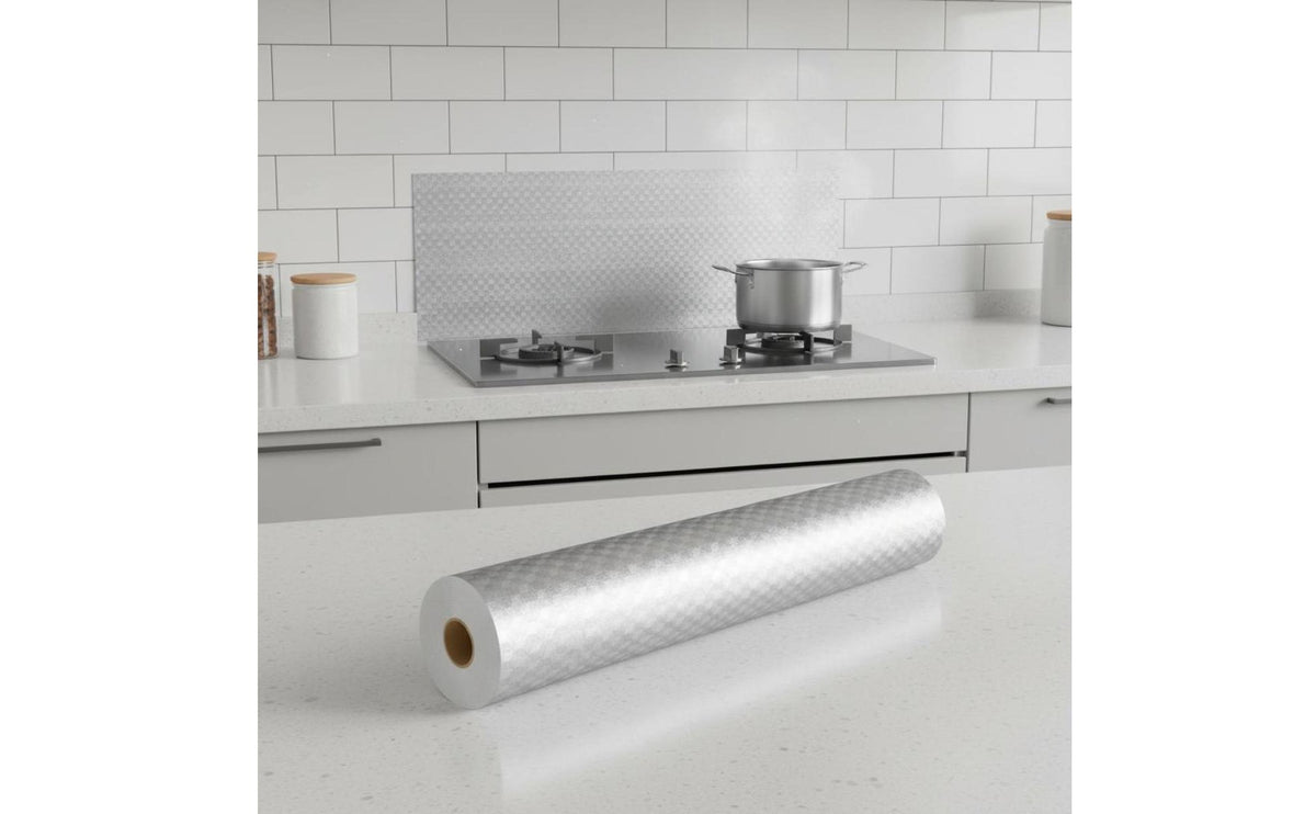 20 Meters Self Aluminum Foil Heat Resistant Kitchen Oil-Resistant Sticker Easy to Clean Aluminum Foil Wallpaper for Drawer, Lavatory