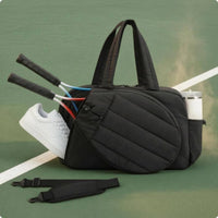 Padded Quilted Sports Bag Zippered Compartments Racket Bag Side Pocket for Tennis, Badminton, Pickleball