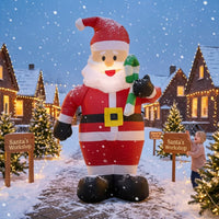 Santa with Candy Cane Upright Inflatable Santa with Candy Cane Yard Decoration Standing Holiday Decor Easy Setup