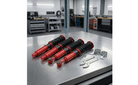 4 Pieces Heavy-Duty Coilover Chassis System Kit Steel Coilover Kit Red and Black Spring Shock Absorber Sporty for Car Enthusiasts, DIY Mechanics