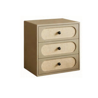 Japanese Design 3-Drawer Rattan Bedside Table Natural Wood Look 3-Drawer Rattan Cabinet Nordic Aesthetic Nightstand Vintage design for Guesthouse Owners, Homeowners, Renters, Bedroom, Living Room, Entryway, Hallway