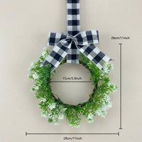 Artificial Mimosa Wreath for Front Door, 28cm Spring Summer Green Wreath, Lifelike Artificial Small Door Wreath Decoration for Farmhouse, Wedding, Window, Wall, Fireplace