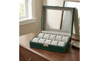 Soft Velvet Soft Cushioning 10 Slot Watch Box Leather-Look Finish 10-Slot Watch Case Transparent Lid Accessory Storage Front Latch