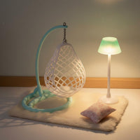 4 Pieces Miniature Swing Chair Set Soft Dollhouse Swing with Stand Compact Carpet for Collectors