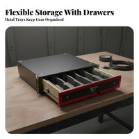 Rack-Mountable Wheeled Equipment Case Reinforced Corners Wheeled Sound System Cabinet Heavy-Duty Safeguarding Container Secure Latch for Audio Engineers, Event Technicians, Musicians, Live Performances, Concert Venues, on Location, Theaters