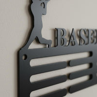 Sleek Black Finish Baseball Medal Hanger Rust-Resistant Metal Sports Medal Holder Minimalist Design Wall Mount Sports Awards Holder Easy to Install for Athletes