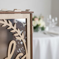 Party Decoration Wooden Wedding Card Box Romantic Design Hollow Wedding Card Holder Large Capacity Wooden Envelope Box for Couples, Brides, Grooms, Valentine
