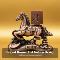 Chinese Astrological Horse Figurine Symbol of Success Running Horse with Wealth Ingot Intricate Details for Business Owners, Living Room, Office