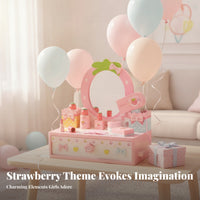 Dress-up Vanity Set Strawberry Motif Smooth Edges Wooden Vanity Toy