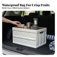 Portable foldable storage container with flat top Lid Large Capacity foldable storage container with Lid Stackable Outdoor gear sturdyDuty for vehicles Owners, household users, Camping, outdoor dining, travel excursions, Home Organization
