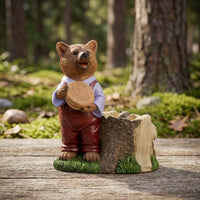Bear Figurine with Planter Rustic Bear Planter Yard Art Woods Weather-Resistant for Gardeners, Patio, Courtyard