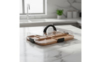 Lidded Bamboo Meat and Cheese Board Easy to Carry Reversible Compartment Food Platter Handled Portable Serving Tray