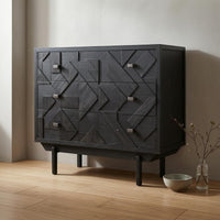 Raised Legs Wood-Grain Drawer Cabinet Square Pulls Freestanding Cupboard