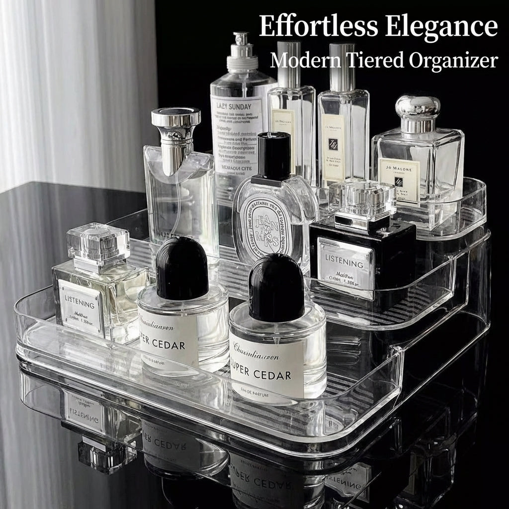 Clear Acrylic Stand, Stepped Design Tiered Display, Makeup Storage Organiser for Aftershave and Nail Polish, Transparent Organizer for Cosmetics