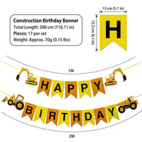 Construction Vehicle Birthday Banner for Kids Party, Theme Birthday Party Banner Pull Flag, Kids Party Decorations, OPP Bag Packaging