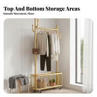 Lockable Casters Mobile Coat Stand Space Saving Freestanding Clothes Hanger Heavy Duty Freestanding Wardrobe Rack Large Capacity for Apartment Dwellers, Homeowners, Bedroom, Dorm Room, Entryway, Retail Shop